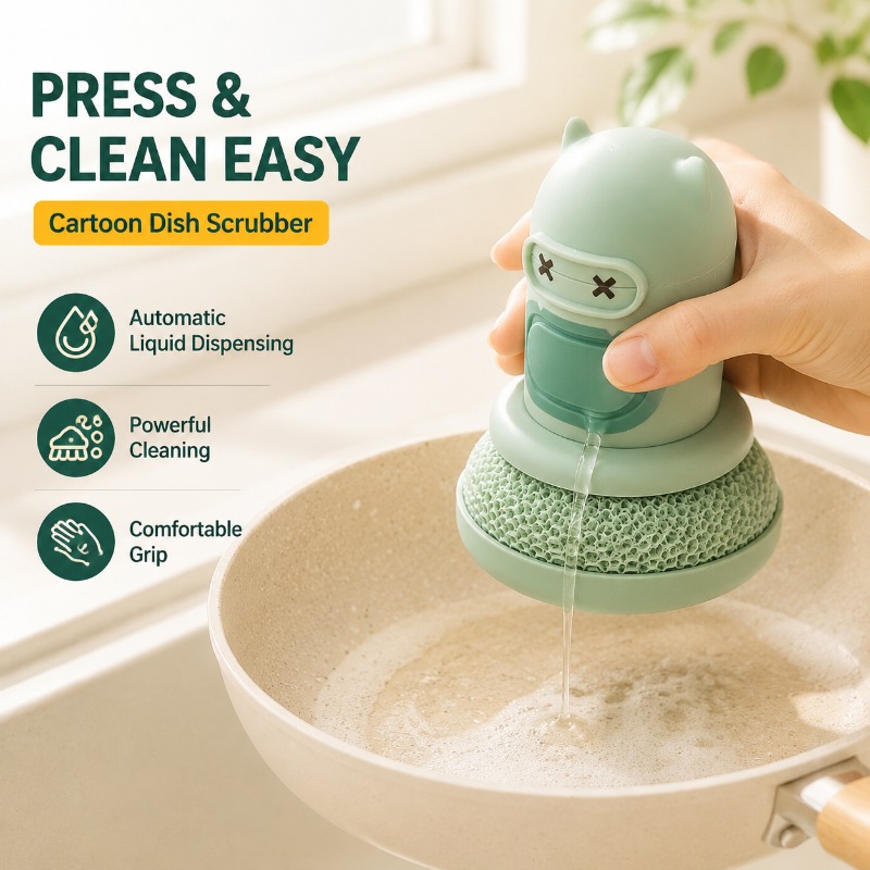 Dish Brush Bamboo - 주방 만화 캐릭터 프레스형 세척솔 (자동