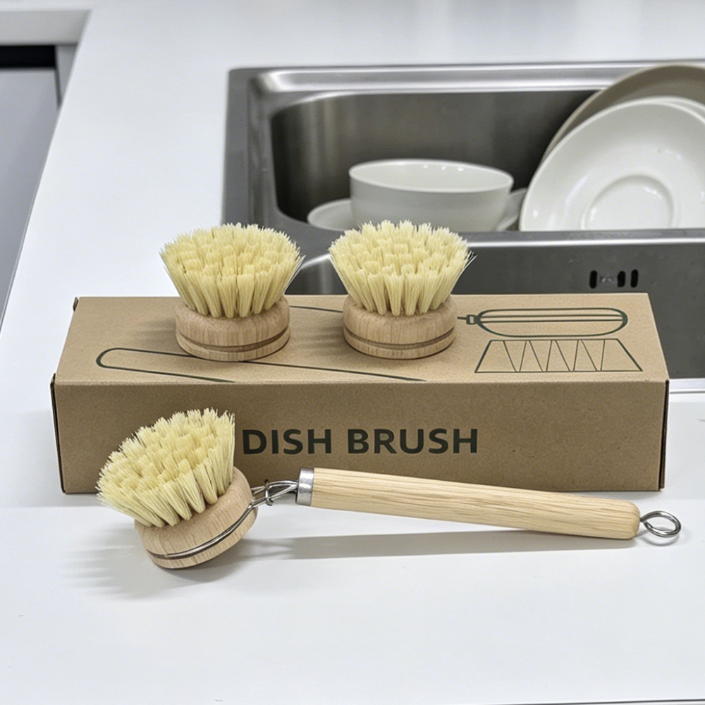 Dish Brush Bamboo - 나무 손잡이 설거지 브러쉬 세트(교체용 사이잘
