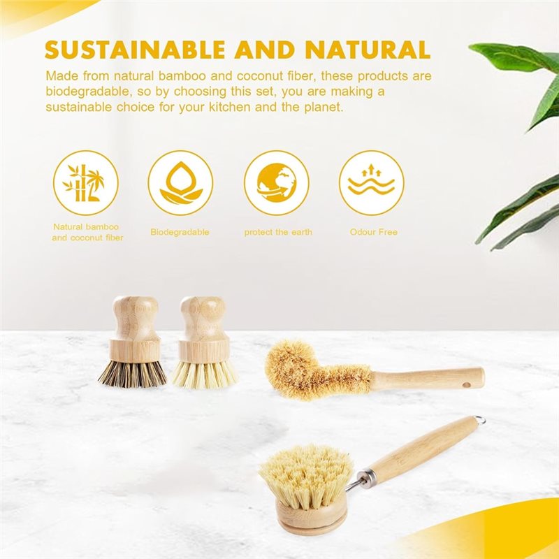 ABNL 인체공학적 나무 손잡이 4종 대나무 및 코코넛 - Dish Brush Bamboo 리뷰 및 가격