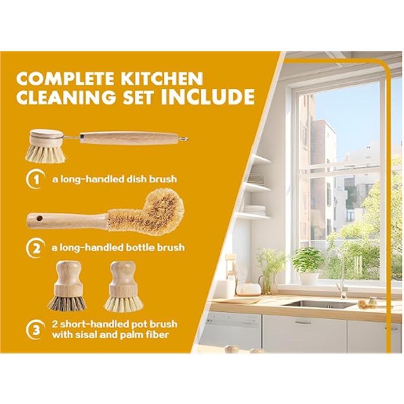 ABNL 인체공학적 나무 손잡이 4종 대나무 및 코코넛 - Dish Brush Bamboo 리뷰 및 가격